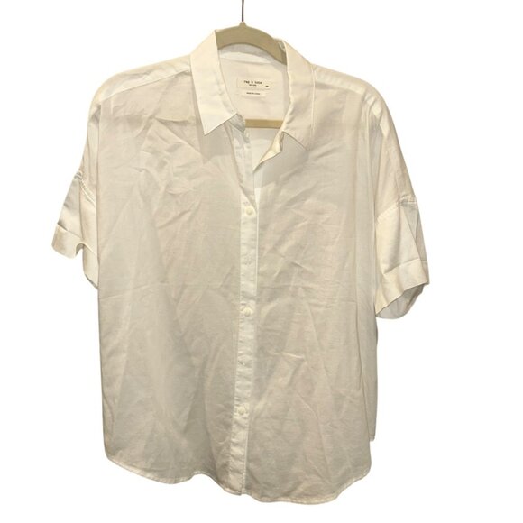 rag & bone white cotton short sleeved  cotton button down shirt S excellent - Picture 1 of 2